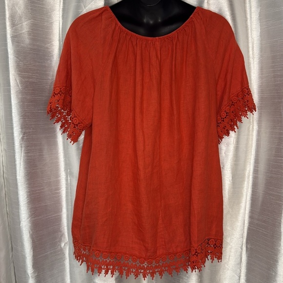 Lungo L’Arno Women’s 1X Linen Crochet Hem Wide Neck Tunic - Picture 4 of 8